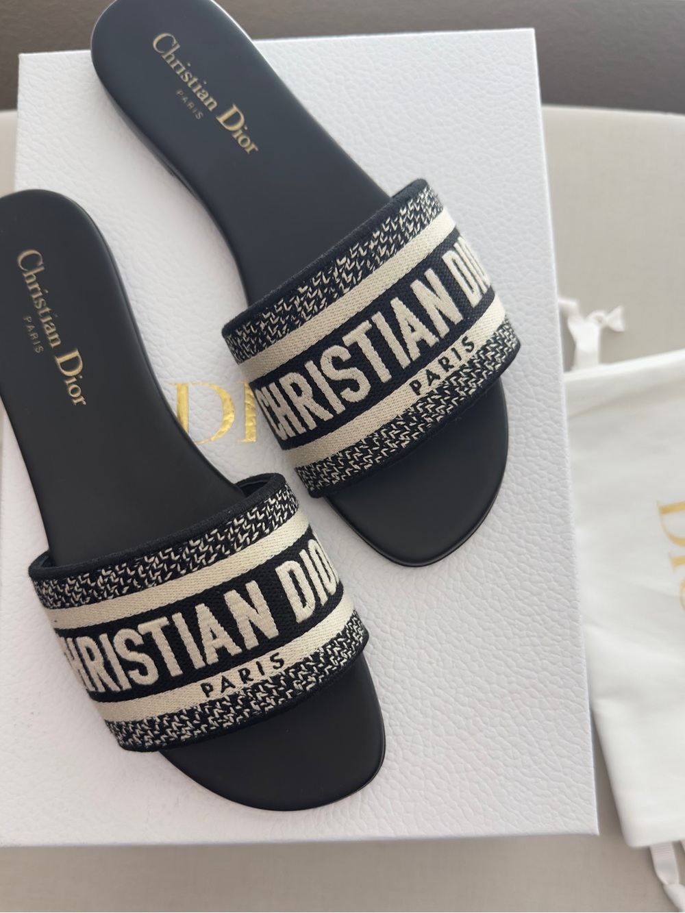 Dior Black and White Logo Slide Sandals